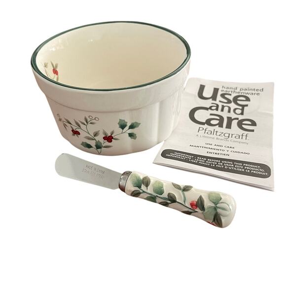 Pfaltzgraff NEW Sculpted Stoneware Winterberry Dip Mix Bowl Set and Spreader - Picture 7 of 10